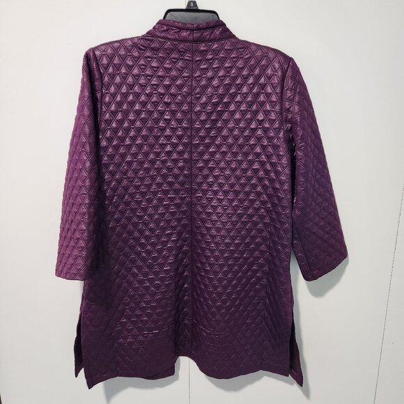 Carole Wren 3/4 Sleeve Open Front Quilted Purple Long Duster Jacket - Large - Picture 10 of 10